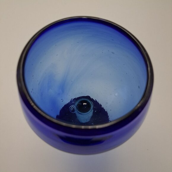 Mexican Hand Blown Blue Wine Glass Vintage Glassware Collectible Home Decor - Picture 4 of 8